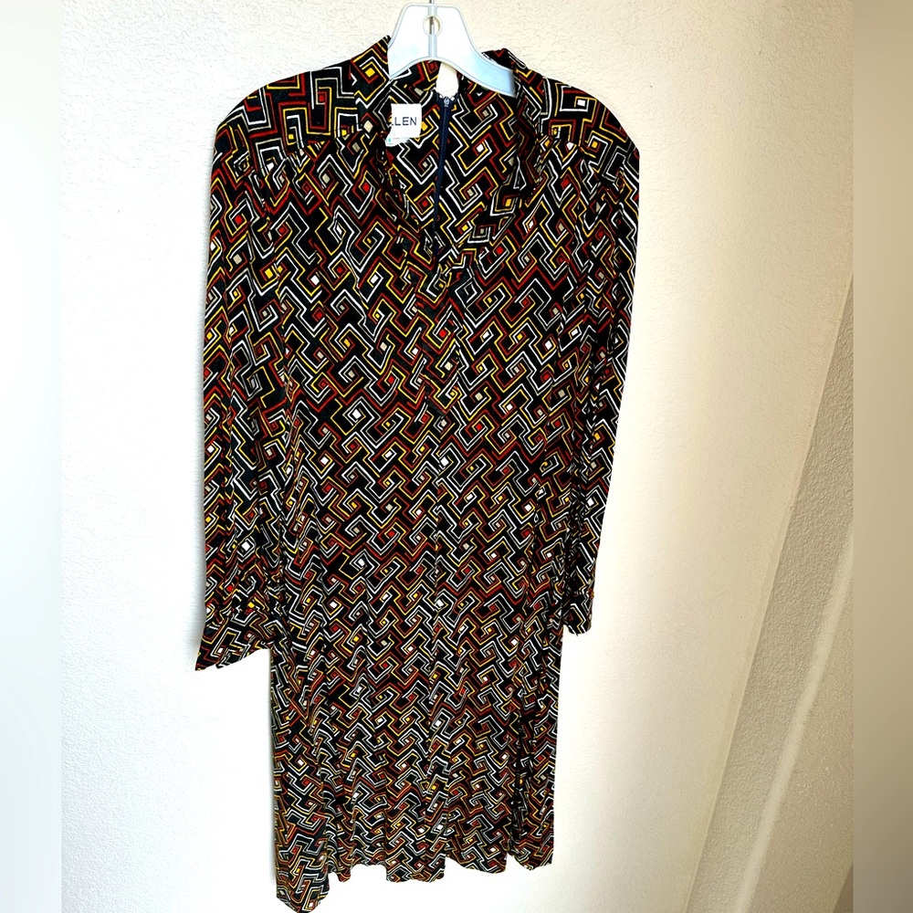 Vintage McMullen Dress Womens 18 - 1960s Multicolor CollarLong Sleeve Dress